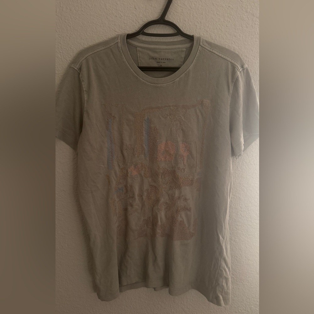 John Varvatos Cotton Photo Embroidery Short Sleeve Tee – Gray – Men’s M – EUC
